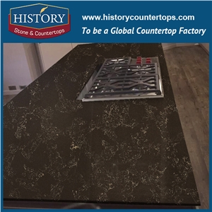 Historystone with Exquisite and Capacious Design Surface in Negro Portoro Imitation Marble Tile and Slab Quartz Stone for Kitchen Countertops.