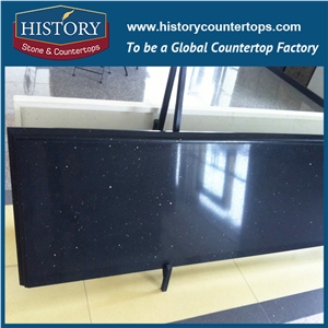Historystone with High Polish Surface Man Made Crystal Tile and Slabs Quartz Stone in Jet Black for Kitchen Desk Tops or Worktops.
