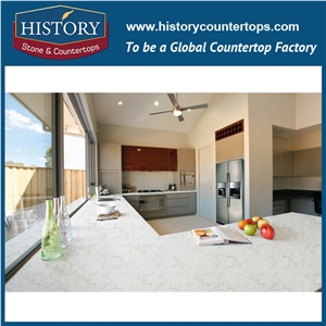 Historystone with Polished Solid Surface in Bianco River Marble Quartz Stone for Kitchen Island Tops or Countertops and Bar Tops.
