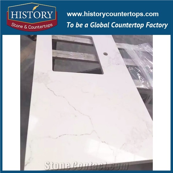 Historystone with Polished Solid Surface in Calacatta Nuvo Marble Quartz Stone for Kitchen Island Tops or Countertops and Bar Tops