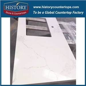 Historystone with Polished Solid Surface in Calacatta Nuvo Marble Quartz Stone for Kitchen Island Tops or Countertops and Bar Tops