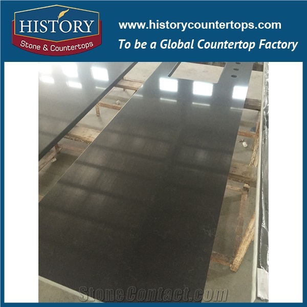 Historystone with Polished Solid Surface in Gris Concrete Marble Tile and Slab Quartz Stone for Kitchen Island Tops or Countertops and Bar Tops.