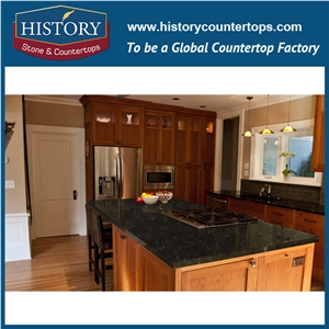 Historystone with Polished Solid Surface in Negro Portoro Marble Tile and Slab Quartz Stone for Kitchen Island Tops or Countertops and Bar Tops.