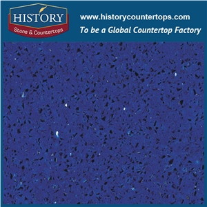 Historystone with Transparent Crystal and Sparkle Surface in Sea Blue Tile and Slab Quartz Stone for Kitchen Countertops.