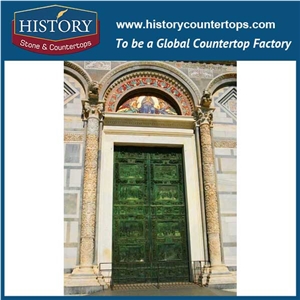 Home Decorative Pure White Marble Stone Arch Door Surround with Men Statues Designs, Exterior Door Surrounds Displays