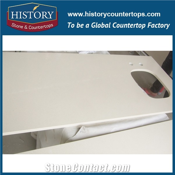 Hot on Sale Beige White Nq2002 Custom Solid Surface Quartz Engineered Stone Vanity Top/Bathroom Countertops