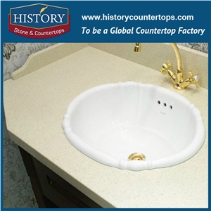 Hot on Sale Beige White Nq2002 Custom Solid Surface Quartz Engineered Stone Vanity Top/Bathroom Countertops