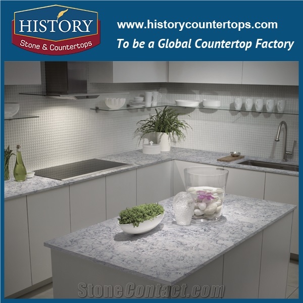 Hot on Sale New Colors Nq5107 White Soild Surface Quartz Stone Kitchen Countertops/Bench/Bar/Worktop Tops