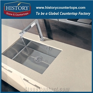 Hot on Sale Nq2002 Beige White Engineered Quartz Stone Kitchen Countertops/Bench/Bar/Worktop Tops
