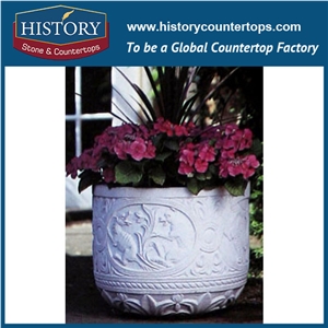Hot Sale Garden Pots Grey Sandstone Decorative Round Flowerpots, Home Used Simple Designs Hand Carved Planters