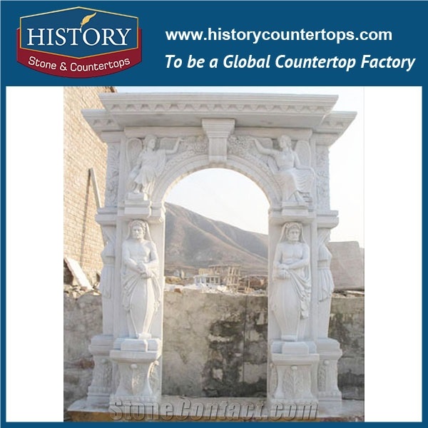 House Decorative Beige Marble Natural Stone Entrance Door Frames, Large Size House Front Door Arches and Surrounds