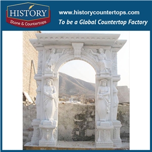House Decorative Beige Marble Natural Stone Entrance Door Frames, Large Size House Front Door Arches and Surrounds
