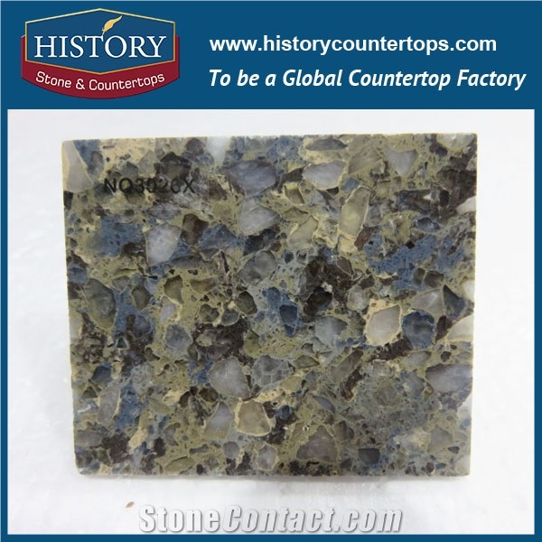 Kitchen Project Louvre with Multi-Colored Surface Colorful Granite Tile and Slab Quartz Stone for Countertops or Desk Tops.