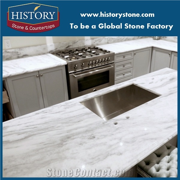 Landscape White China Marble Custom Countertops,Kitchen Island Tops,Kitchen Worktops