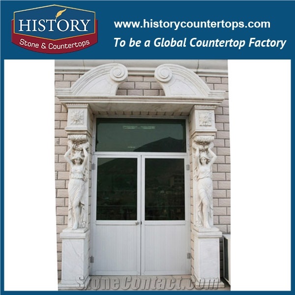 Large Pure White Marble Stone Entrance Main Gates Carving Door Frames, Exterior Decorations Front Door Surrounds
