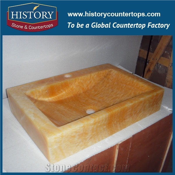 Made in China Honey Yellow Onyx Stone Natural Bathroom Washing Basins, Factory Wholesale Marble/Granite Design Rectangle Sinks