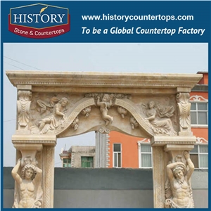 Modern Home Decorative Beige Marble Stone Carved Man Statues Front Door Frames New Products for House, Hotel