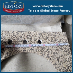 Natural Stone Yellow Color Polishing Granite Countertop, Bathroom Vanity Tops with Faucet Holes for Sale