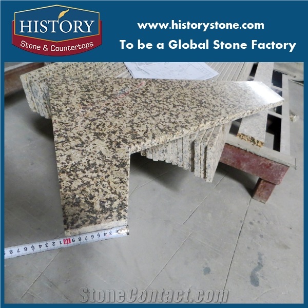 Natural Stone Yellow Color Polishing Granite Countertop, Bathroom Vanity Tops with Faucet Holes for Sale