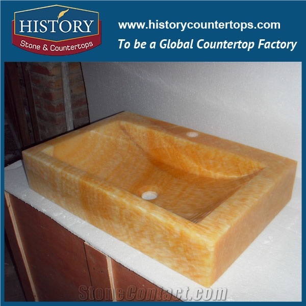 Natural Yellow Honey Onyx Stone Sink Kitchen Desk Top, Super Polished Bathroom Sinks, Easy to Clean Rectangle Wash Basin