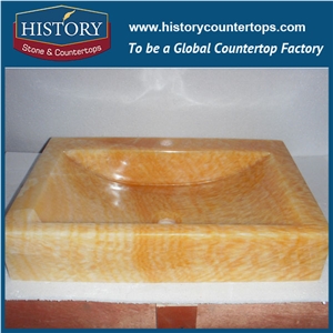 Natural Yellow Honey Onyx Stone Sink Kitchen Desk Top, Super Polished Bathroom Sinks, Easy to Clean Rectangle Wash Basin