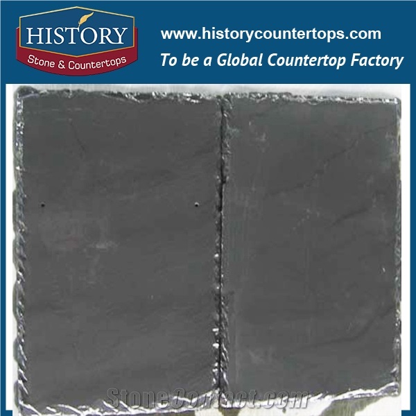 Pearl Black Rectangle Pattern Slate Roofing Tile, China Slate Roof Covering with All Chiseled Edges