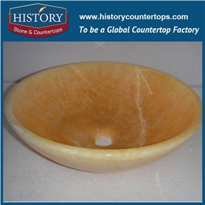 Polished Stone, European Style Round Yellow Honey Onyx Stone Sinks from China Factory, Onyx Carved Manufacturer, Wholesale Cheap Carving Basins