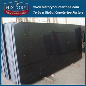 Popular Surround Engineered Sparkle Black Quartz Stone Composite Slabs Tiles Flooring Walling