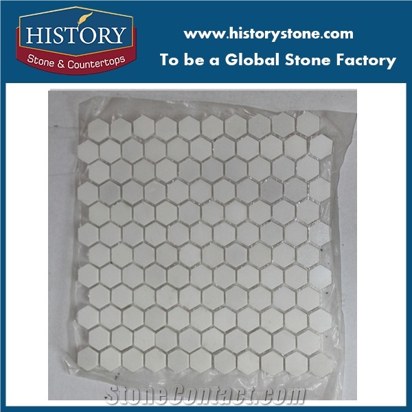 Pure White Marble Mosaic Hexagon Back Splash Tile for Kitchen/Bathroom, Greece Thassos White Interior Wall Floor Tile