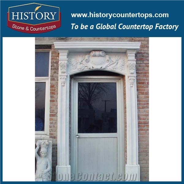 Pure White Marble Natural Stone Designs Indoor Decoration Hand Carving Door Frame, Door Surrounds for House, Villa Entry
