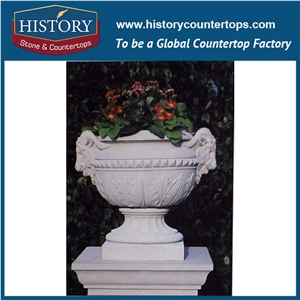 Pure White Marble Stone Carving Floral Planters Vases Stands for Sale, House Main Gate Flowerpots Base Designs