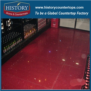 Red Shimmer Historystone with High Polished Surface Artificilal Crystal Tile and Slab Quartz Stone for Flooring or Interior Applications.