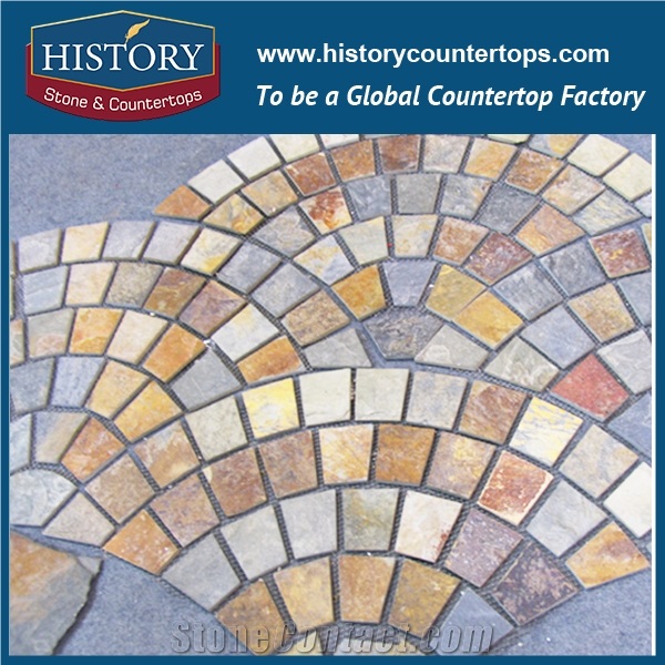 Rusty Granite Fan Pattern Cobblestone Flagstone on Net, Interior and Exterior Flooring Stone, Decorative Plaza Floor Covering