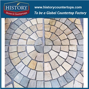 Rusty Granite Fan Pattern Cobblestone Flagstone on Net, Interior and Exterior Flooring Stone, Decorative Plaza Floor Covering
