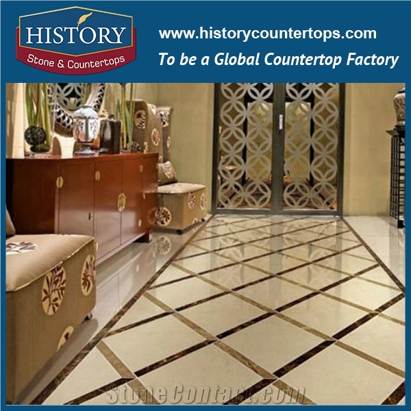 Spain Cream Marfil Beige Black Marble Designs Water Jet Cutting