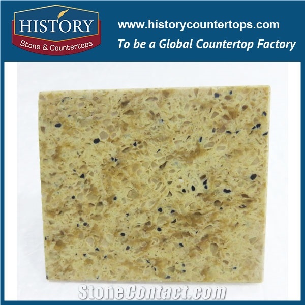 Sunflower Historystone with Polished Surface Cut-To-Size Imitation Colorful Granite Tile and Slab Quartz Stone for Kitchen Island Tops or Worktops