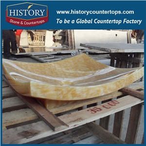 Uk Market Popular Yellow Color High Grade Rectangle Face Washing Sink, 10 Years Warranty Customized Honey Onyx Stone Pedestal Wash Basin