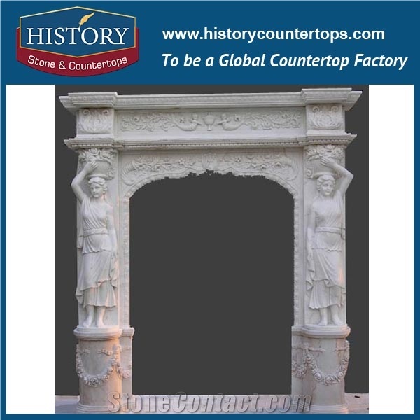 Western Natural Pure White Marble Hand Carving Men Statues Main Gate Door Frames Stands, House Door Surrounds