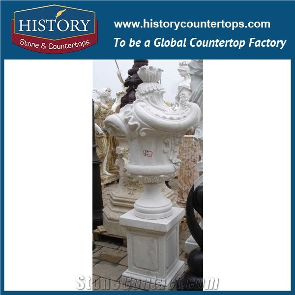 White Marble Creative Designs Exterior Decorative Stone Flowerpots for Sale, Carving Statue Flower Planter for Outdoor Park, Garden