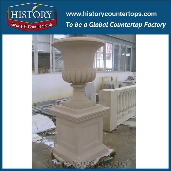 White Marble Creative Designs Exterior Decorative Stone Flowerpots for Sale, Carving Statue Flower Planter for Outdoor Park, Garden