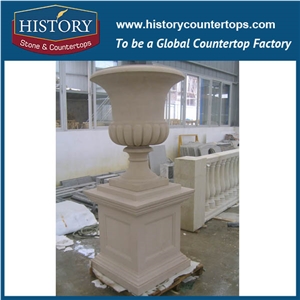 White Marble Creative Designs Exterior Decorative Stone Flowerpots for Sale, Carving Statue Flower Planter for Outdoor Park, Garden