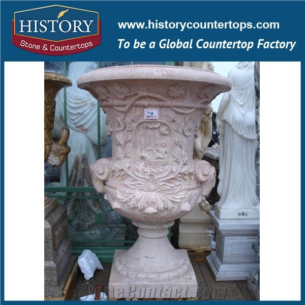 White Marble Creative Designs Exterior Decorative Stone Flowerpots for Sale, Carving Statue Flower Planter for Outdoor Park, Garden