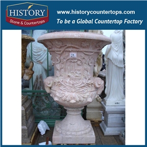White Marble Creative Designs Exterior Decorative Stone Flowerpots for Sale, Carving Statue Flower Planter for Outdoor Park, Garden