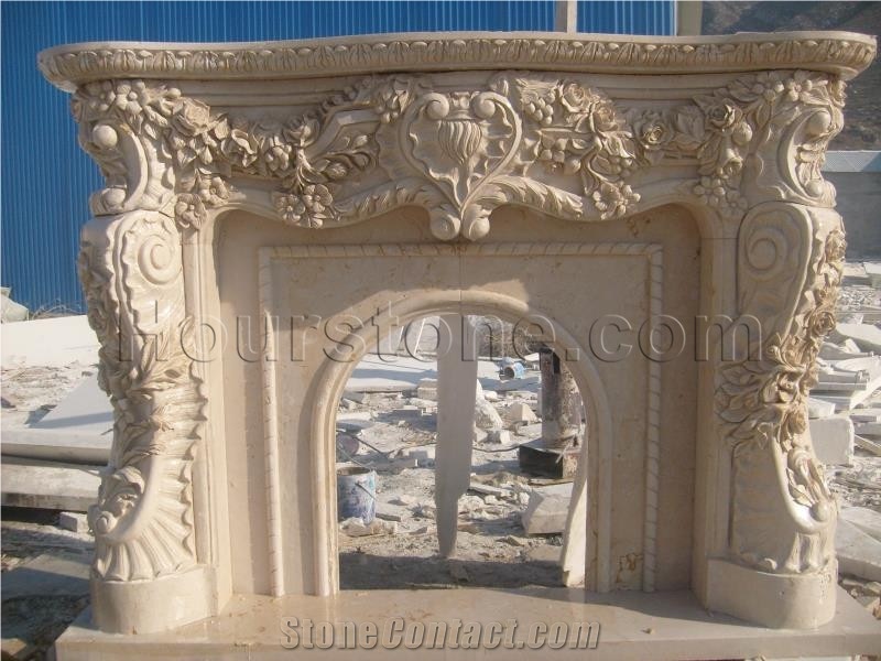 Good Quality Crema Beige Marble Of Traditional Sculptured Fireplace