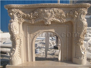 Good Quality Crema Beige Marble Of Traditional Sculptured Fireplace