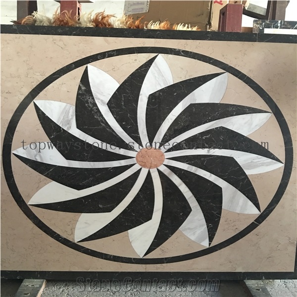 Polished Round Water Jet Medallions, Flooring Tiles,Decorated Hotel Lobby and Hall Tiles&Customized Marble Flooring Paving Tiles Patterns