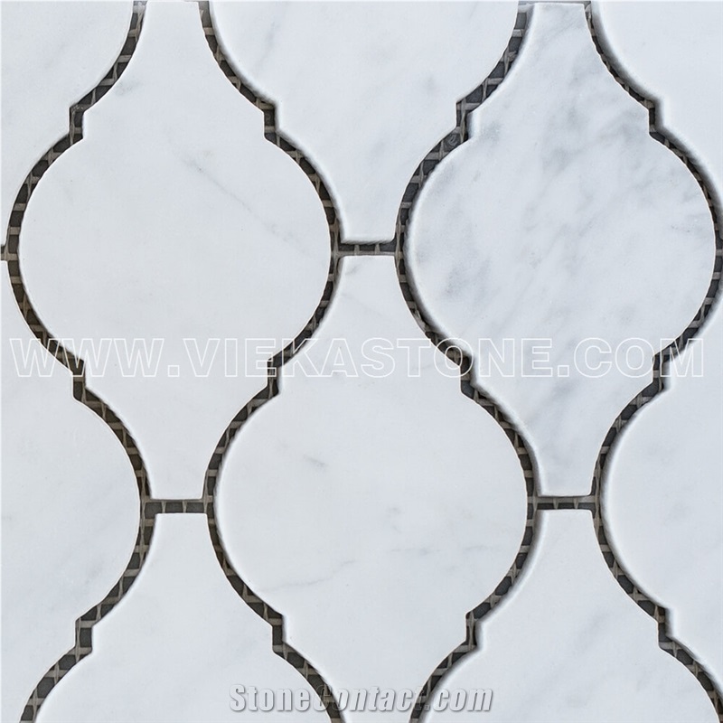 Bianco Carrara White Marble Mosaic Tile Abaresque Pattern Polished 95 mm Sheet 12‘’X12 for Interiro Kitchen, Bathroom, Backsplash Wall Floor Covering