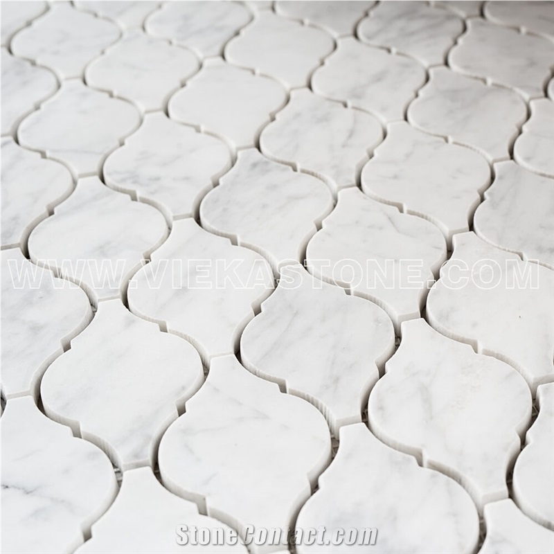 Bianco Carrara White Marble Mosaic Tile Abaresque Pattern Polished 95 mm Sheet 12‘’X12 for Interiro Kitchen, Bathroom, Backsplash Wall Floor Covering