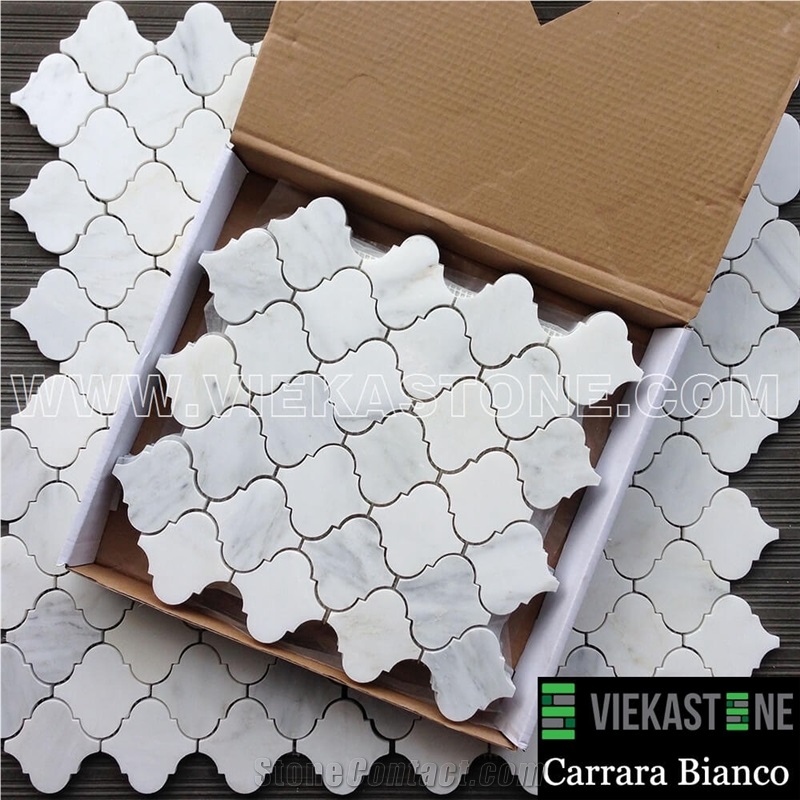 Bianco Carrara White Marble Mosaic Tile Abaresque Pattern Polished Sheet 12‘’X12 for Interiro Kitchen, Bathroom, Backsplash Wall Floor Covering