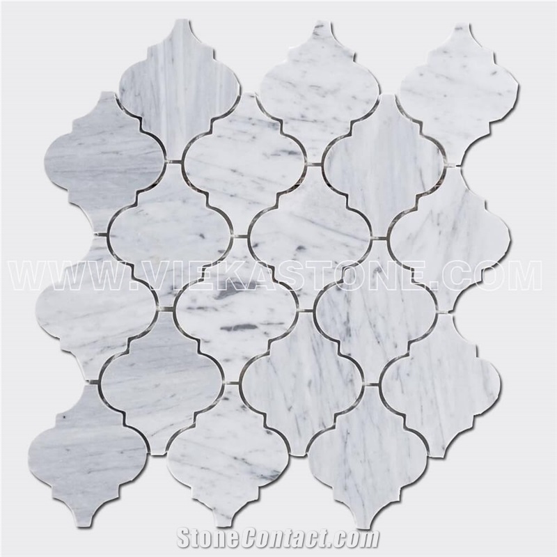 Bianco Carrara White Marble Mosaic Tile Abaresque Pattern Polished Sheet 12‘’X12 for Interiro Kitchen, Bathroom, Backsplash Wall Floor Covering